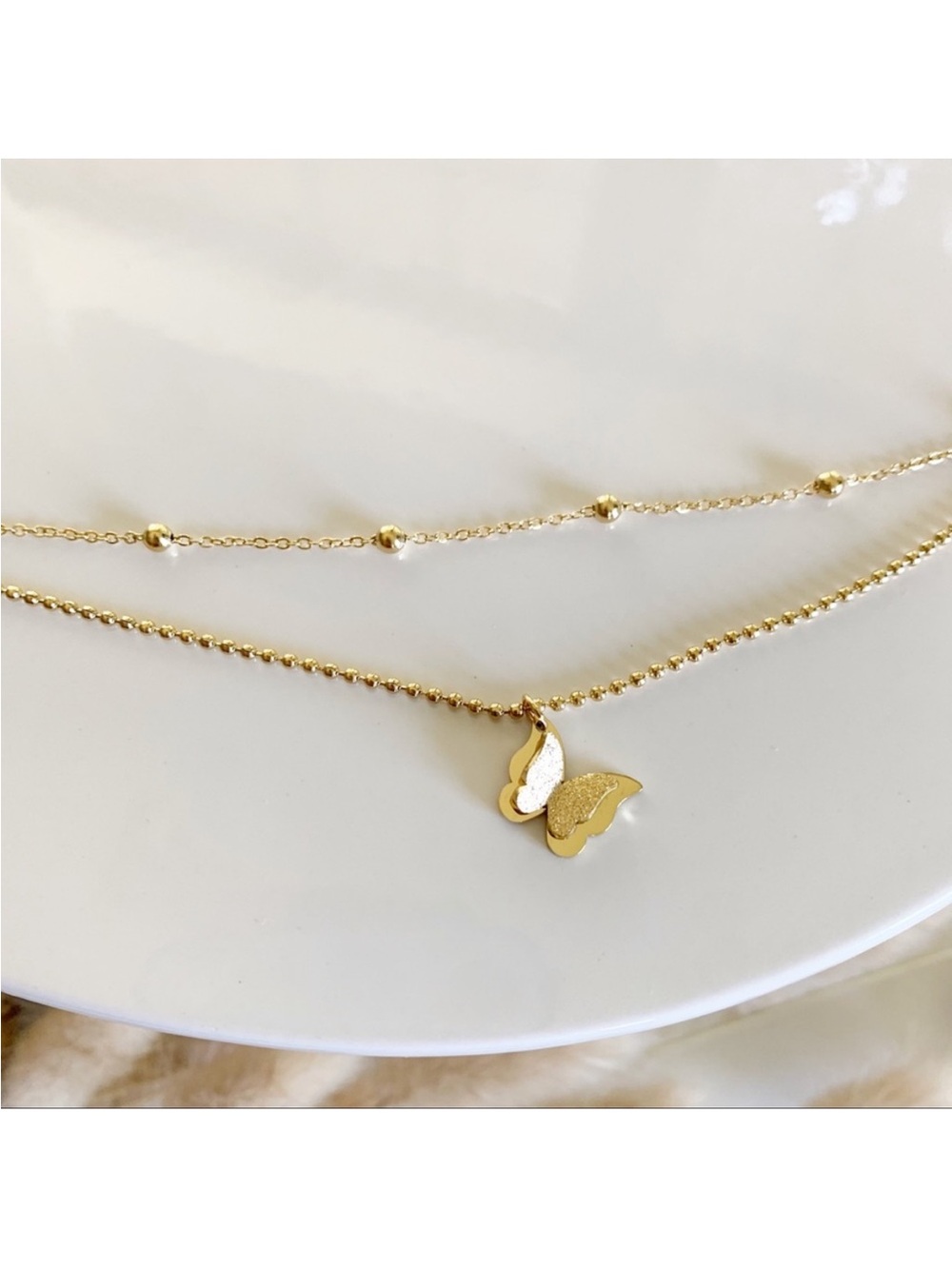 Delicate Gold Butterfly Layered Anklet for Women
